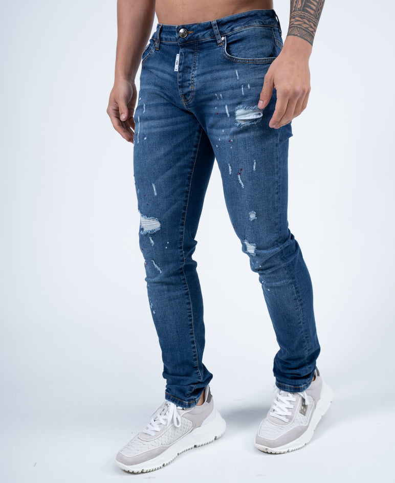 Slim-Fit Denim Jeans Paint | Dark Blue