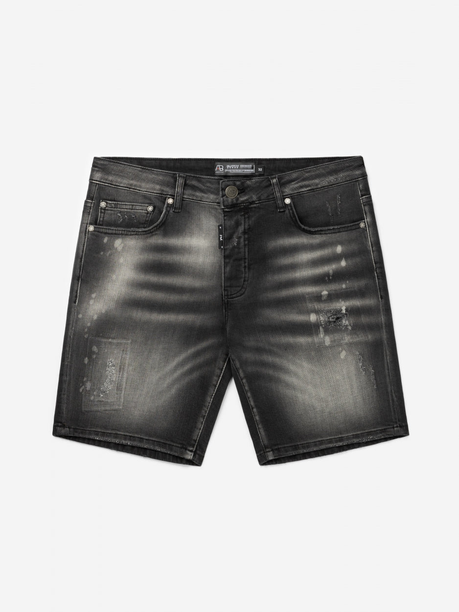 Short Denim Jeans | Dark Grey - Destroyed Paint