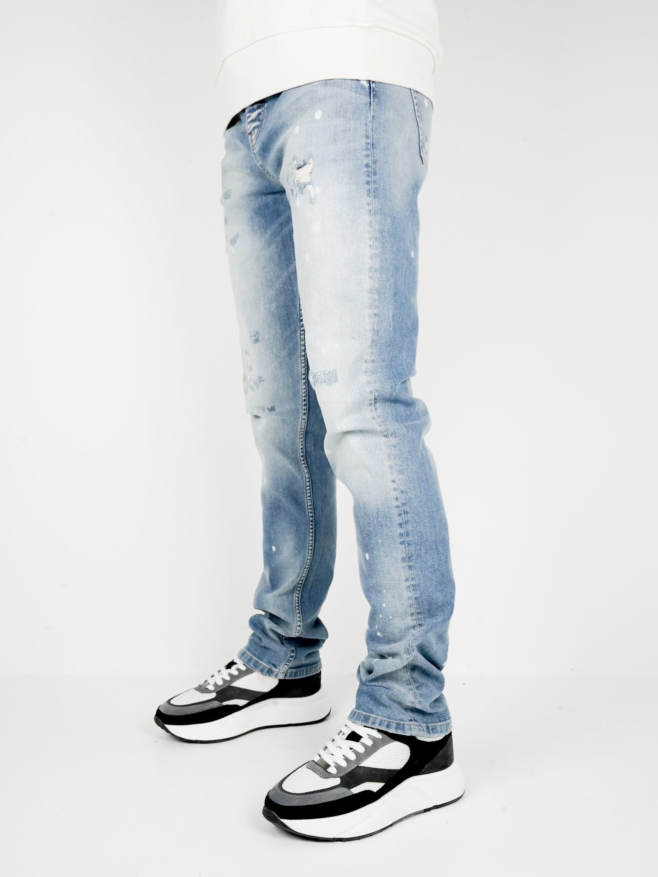 Slim-Fit Denim Jeans Paint | Dark Blue | Mid Blue